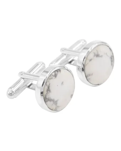 White Howlite Cufflinks – 925 Sterling Silver Handmade Men's Accessories