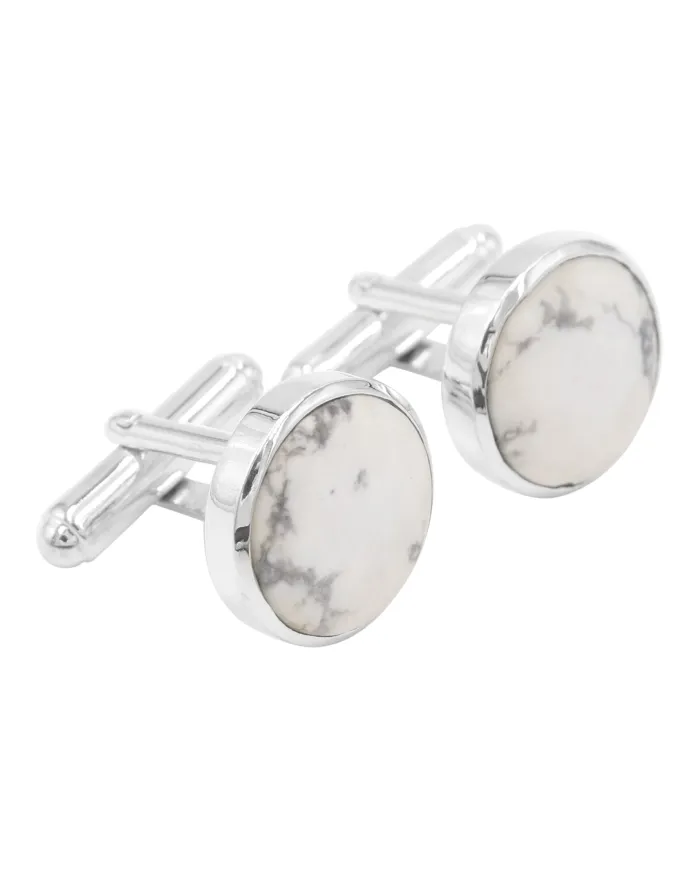 White Howlite Cufflinks – 925 Sterling Silver Handmade Men's Accessories