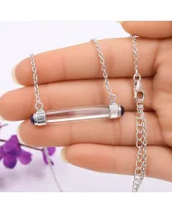 Lemurian Quartz & Black Onyx Bar Pendant Necklace 925 Sterling Silver
