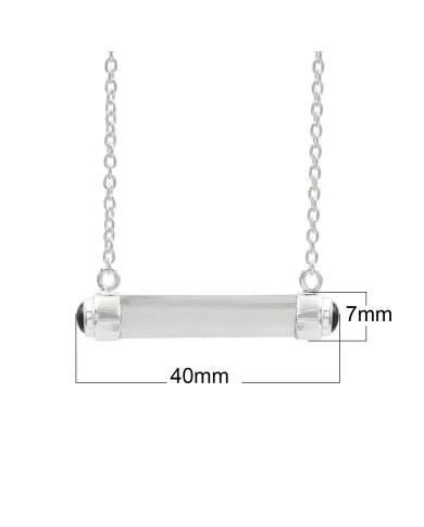 Lemurian Quartz & Black Onyx Bar Pendant Necklace 925 Sterling Silver