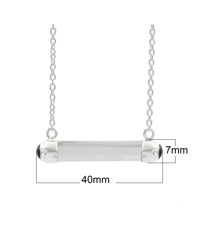 Lemurian Quartz & Black Onyx Bar Pendant Necklace 925 Sterling Silver