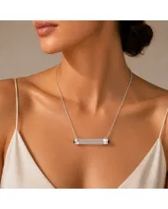 Lemurian Quartz & Black Onyx Bar Pendant Necklace 925 Sterling Silver