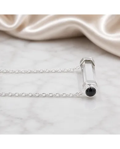 Lemurian Quartz & Black Onyx Bar Pendant Necklace 925 Sterling Silver