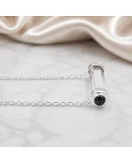 Lemurian Quartz & Black Onyx Bar Pendant Necklace 925 Sterling Silver