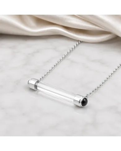 Lemurian Quartz & Black Onyx Bar Pendant Necklace 925 Sterling Silver