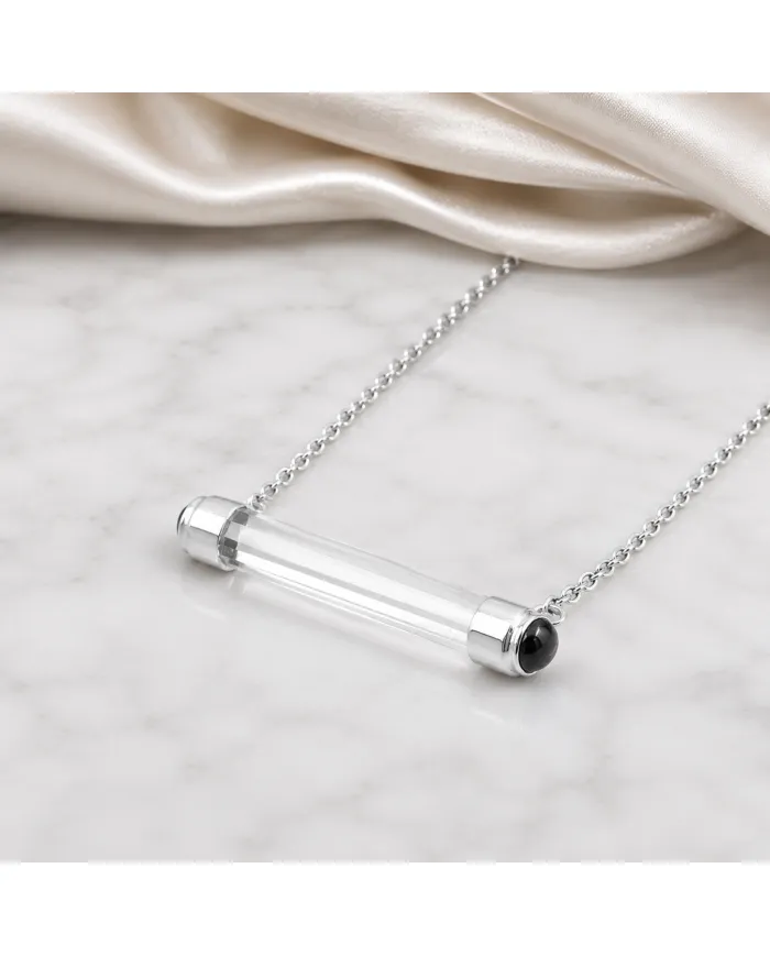 Lemurian Quartz & Black Onyx Bar Pendant Necklace 925 Sterling Silver