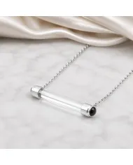 Lemurian Quartz & Black Onyx Bar Pendant Necklace 925 Sterling Silver