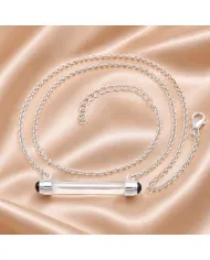 Lemurian Quartz & Black Onyx Bar Pendant Necklace 925 Sterling Silver