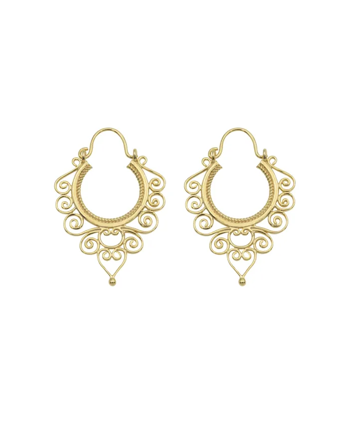18K Gold Plated Brass Filigree Dangle Earrings – Elegant Boho Jewelry