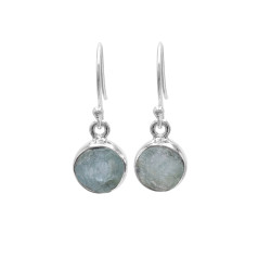 Raw Aquamarine Gemstone Sterling Silver Earrings - Handmade Dangle Jewelry
