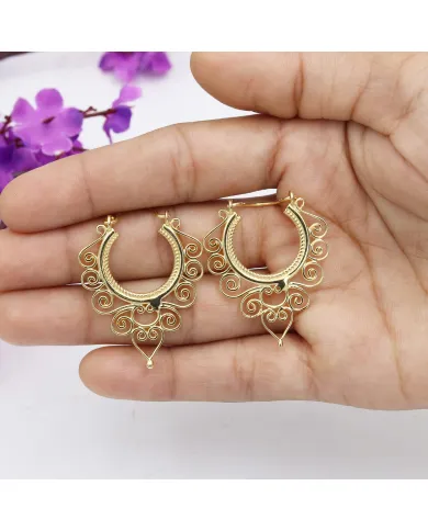 18K Gold Plated Brass Filigree Dangle Earrings – Elegant Boho Jewelry