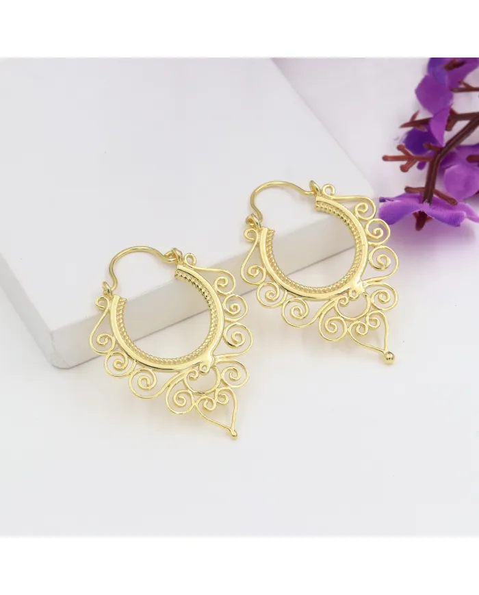 18K Gold Plated Brass Filigree Dangle Earrings – Elegant Boho Jewelry