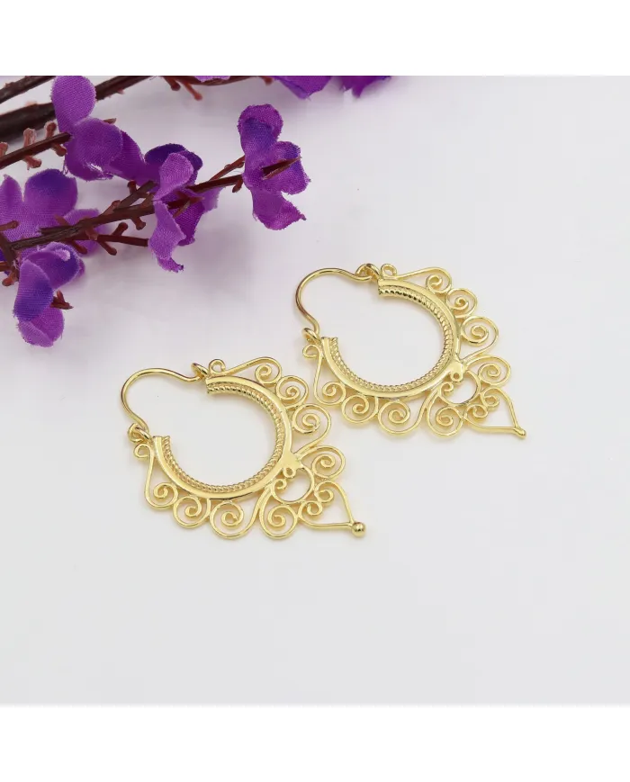 18K Gold Plated Brass Filigree Dangle Earrings – Elegant Boho Jewelry