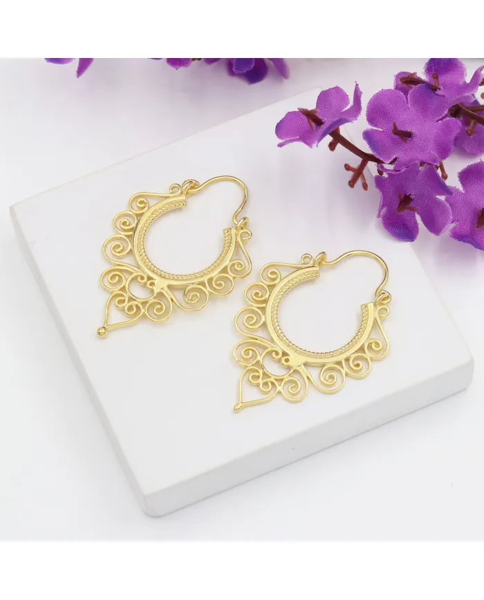 18K Gold Plated Brass Filigree Dangle Earrings – Elegant Boho Jewelry