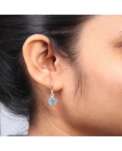 Raw Aquamarine Gemstone Sterling Silver Earrings - Handmade Dangle Jewelry
