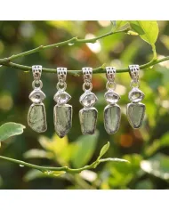 Raw Moldavite and Herkimer Diamond Pendant - 925 Sterling Silver