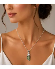 Raw Moldavite and Herkimer Diamond Pendant - 925 Sterling Silver