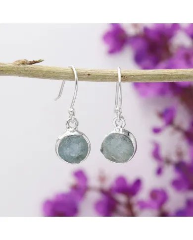 Raw Aquamarine Gemstone Sterling Silver Earrings - Handmade Dangle Jewelry