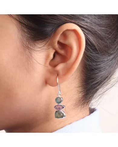 Moldavite, Amethyst & Apatite Earrings - 925 Sterling Silver Jewelry