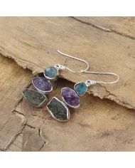 Moldavite, Amethyst & Apatite Earrings - 925 Sterling Silver Jewelry