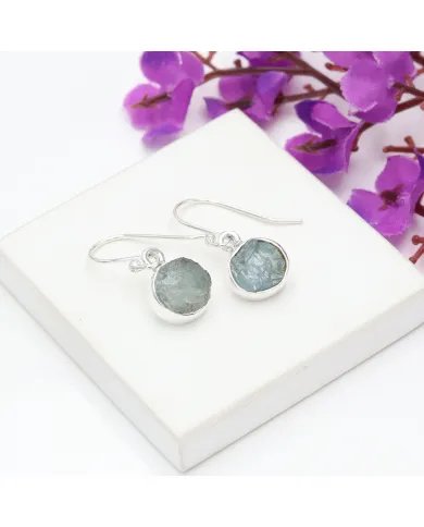 Raw Aquamarine Gemstone Sterling Silver Earrings - Handmade Dangle Jewelry
