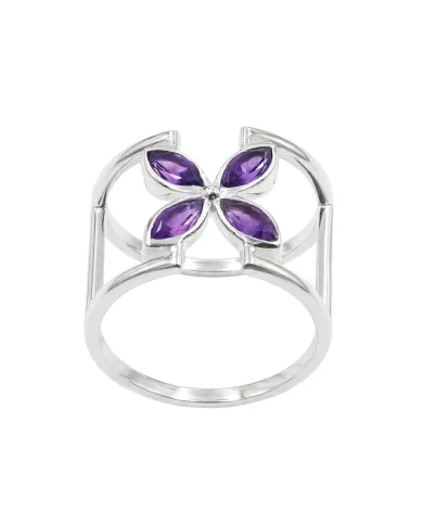 925 Sterling Silver Amethyst Cuff Ring | Gemstone Floral Jewelry Gift