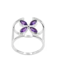925 Sterling Silver Amethyst Cuff Ring | Gemstone Floral Jewelry Gift