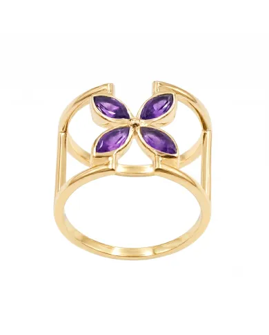 Amethyst Birthstone Cuff Ring | 18K Gold Plated 925 Silver