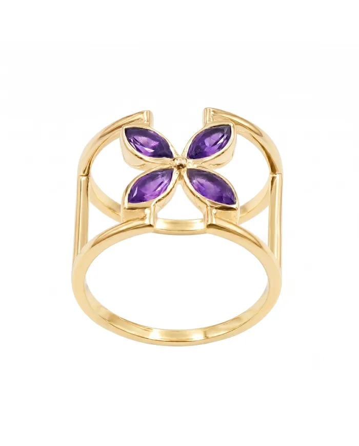 Amethyst Birthstone Cuff Ring | 18K Gold Plated 925 Silver
