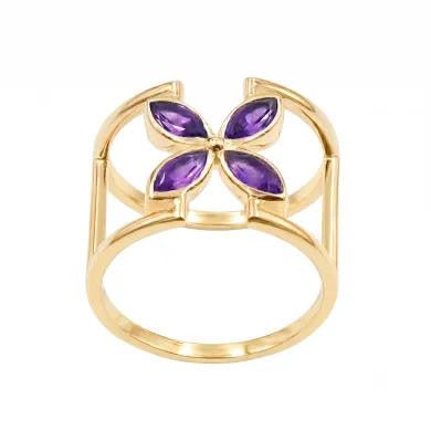 Amethyst Birthstone Cuff Ring | 18K Gold Plated 925 Silver