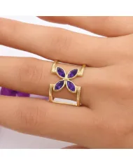 Amethyst Birthstone Cuff Ring | 18K Gold Plated 925 Silver