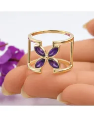 Amethyst Birthstone Cuff Ring | 18K Gold Plated 925 Silver