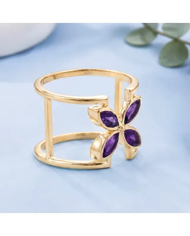 Amethyst Birthstone Cuff Ring | 18K Gold Plated 925 Silver