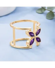 Amethyst Birthstone Cuff Ring | 18K Gold Plated 925 Silver