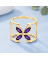 Amethyst Birthstone Cuff Ring | 18K Gold Plated 925 Silver