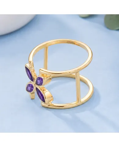 Amethyst Birthstone Cuff Ring | 18K Gold Plated 925 Silver