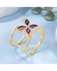 Amethyst Birthstone Cuff Ring | 18K Gold Plated 925 Silver