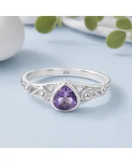 Pear-Shaped Amethyst Ring - 925 Sterling Silver Gemstone Jewelry
