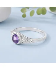 Pear-Shaped Amethyst Ring - 925 Sterling Silver Gemstone Jewelry