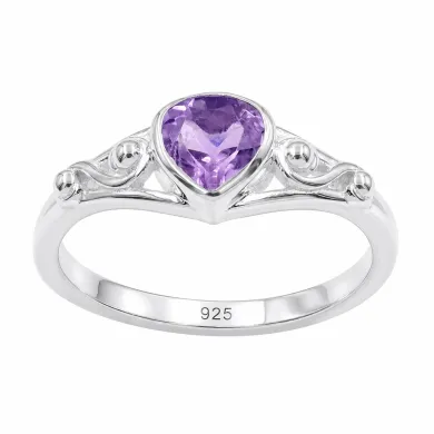 Pear-Shaped Amethyst Ring - 925 Sterling Silver Gemstone Jewelry