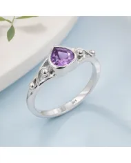 Pear-Shaped Amethyst Ring - 925 Sterling Silver Gemstone Jewelry
