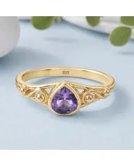 18K Gold Plated Amethyst Ring - Sterling Silver Handmade Dainty Jewelry