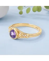18K Gold Plated Amethyst Ring - Sterling Silver Handmade Dainty Jewelry
