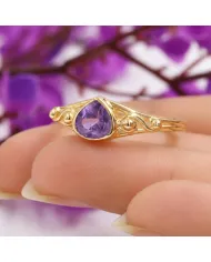 18K Gold Plated Amethyst Ring - Sterling Silver Handmade Dainty Jewelry