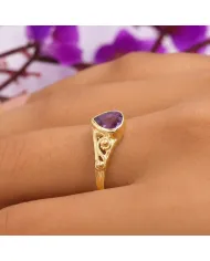 18K Gold Plated Amethyst Ring - Sterling Silver Handmade Dainty Jewelry