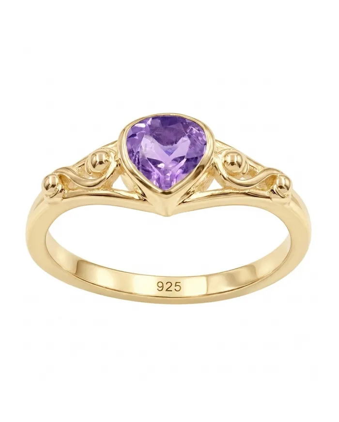 18K Gold Plated Amethyst Ring - Sterling Silver Handmade Dainty Jewelry