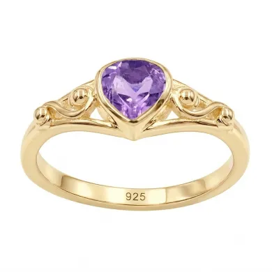 18K Gold Plated Amethyst Ring - Sterling Silver Handmade Dainty Jewelry
