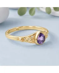 18K Gold Plated Amethyst Ring - Sterling Silver Handmade Dainty Jewelry