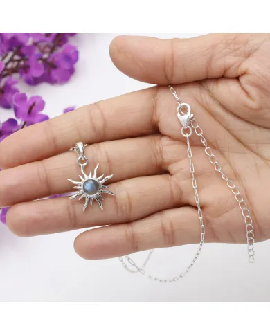 Labradorite Sunburst Pendant Necklace - 925 Sterling Silver Jewelry