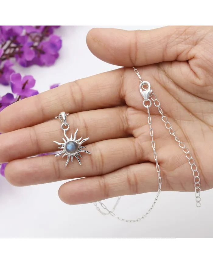 Labradorite Sunburst Pendant Necklace - 925 Sterling Silver Jewelry